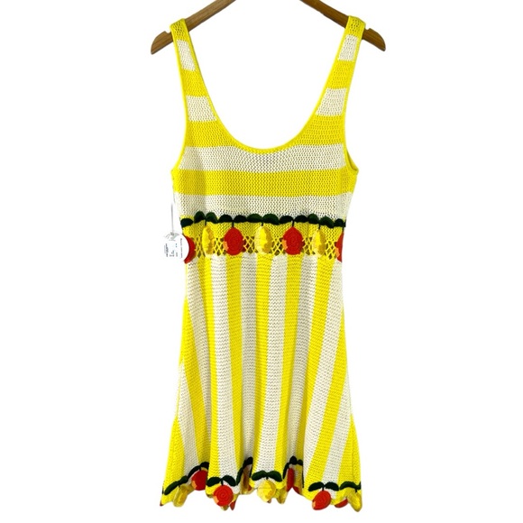 NWT Staud Knit Embroidered Citrus Wallflower Crochet Mini Dress size Large - Picture 11 of 12